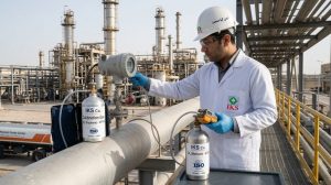 مهندس ایمن کیا صنعت در حال انجام کالیبراسیون همزمان دتکتور ثابت متان و گازسنج پرتابل $H_2S$ در یک مجتمع صنعتی صنعتی. این خدمات با ردیابی‌پذیری کامل ۱۷۰۲۵ ارائه می‌شود